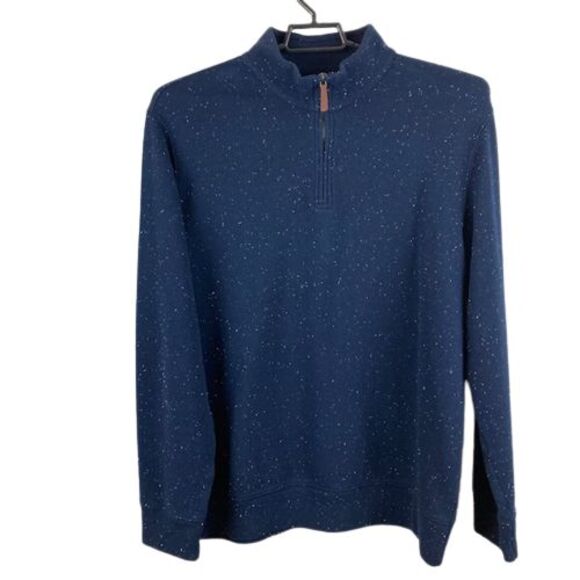 Land End Mens XL Blue White Speckled 1/4 Zip Pullover Long Sleeve Sweater - Picture 1 of 6
